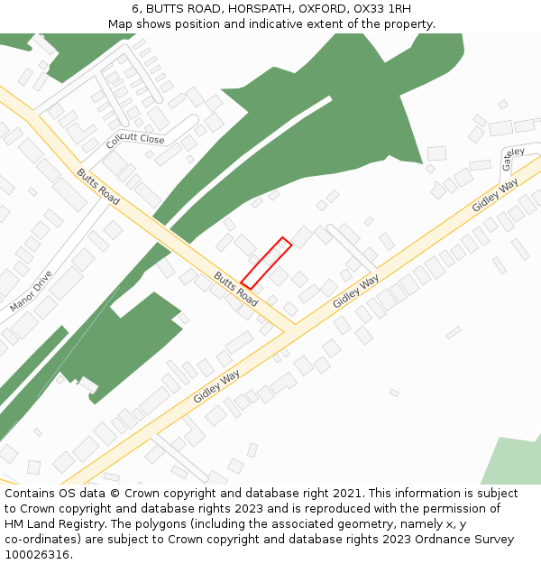 6, BUTTS ROAD, HORSPATH, OXFORD, OX33 1RH: Location map and indicative extent of plot