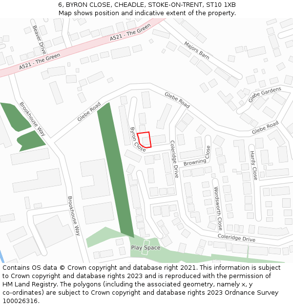 6, BYRON CLOSE, CHEADLE, STOKE-ON-TRENT, ST10 1XB: Location map and indicative extent of plot