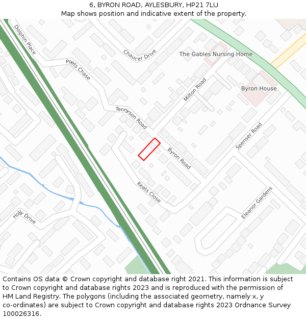 6, BYRON ROAD, AYLESBURY, HP21 7LU: Location map and indicative extent of plot