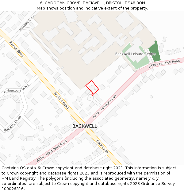 6, CADOGAN GROVE, BACKWELL, BRISTOL, BS48 3QN: Location map and indicative extent of plot
