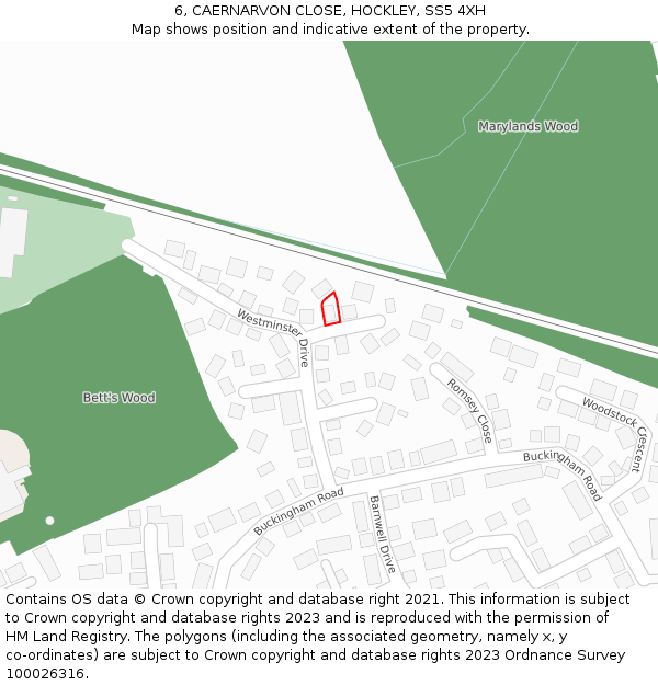 6, CAERNARVON CLOSE, HOCKLEY, SS5 4XH: Location map and indicative extent of plot