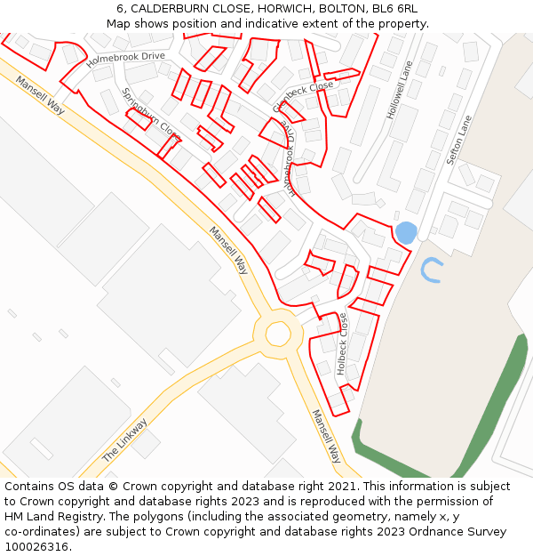 6, CALDERBURN CLOSE, HORWICH, BOLTON, BL6 6RL: Location map and indicative extent of plot