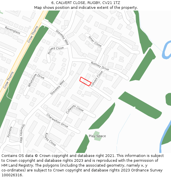 6, CALVERT CLOSE, RUGBY, CV21 1TZ: Location map and indicative extent of plot