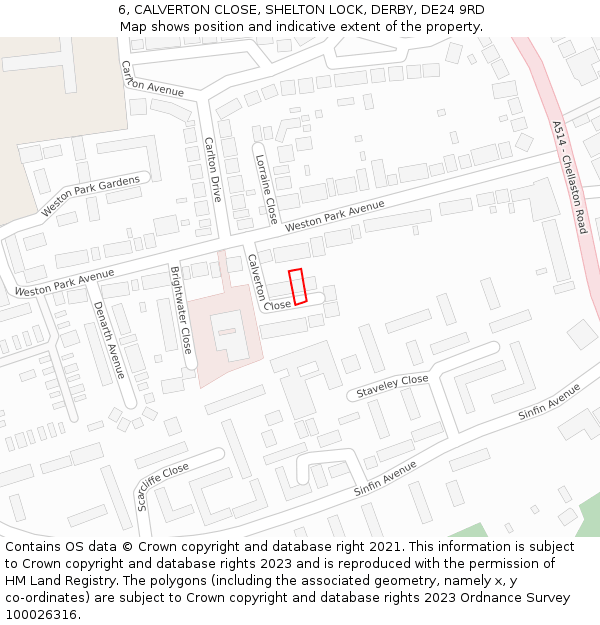 6, CALVERTON CLOSE, SHELTON LOCK, DERBY, DE24 9RD: Location map and indicative extent of plot