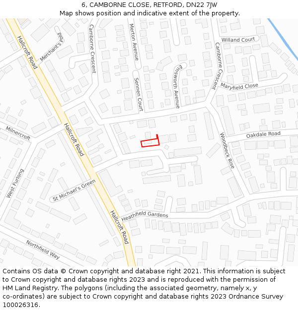 6, CAMBORNE CLOSE, RETFORD, DN22 7JW: Location map and indicative extent of plot