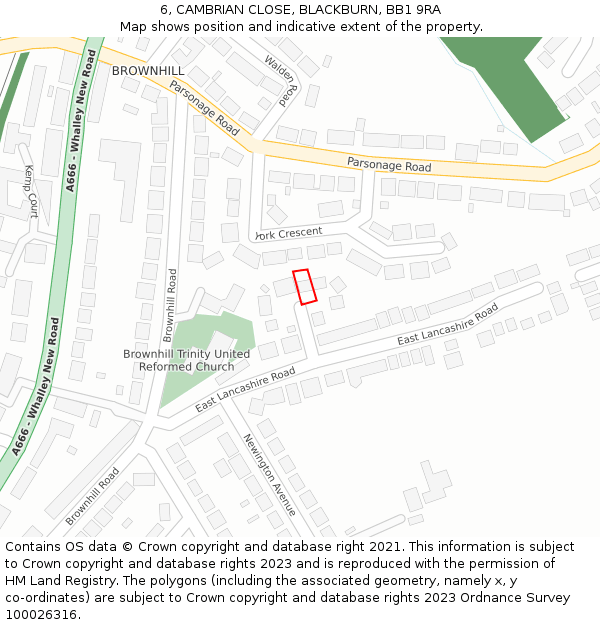 6, CAMBRIAN CLOSE, BLACKBURN, BB1 9RA: Location map and indicative extent of plot