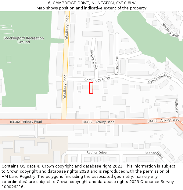 6, CAMBRIDGE DRIVE, NUNEATON, CV10 8LW: Location map and indicative extent of plot
