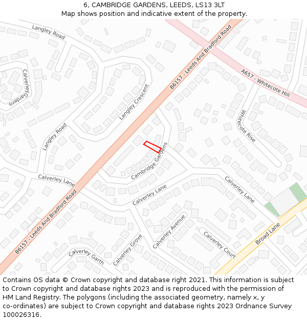 6, CAMBRIDGE GARDENS, LEEDS, LS13 3LT: Location map and indicative extent of plot