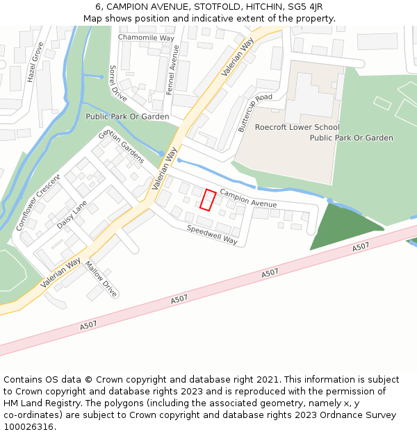 6, CAMPION AVENUE, STOTFOLD, HITCHIN, SG5 4JR: Location map and indicative extent of plot