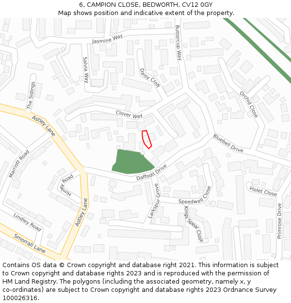 6, CAMPION CLOSE, BEDWORTH, CV12 0GY: Location map and indicative extent of plot