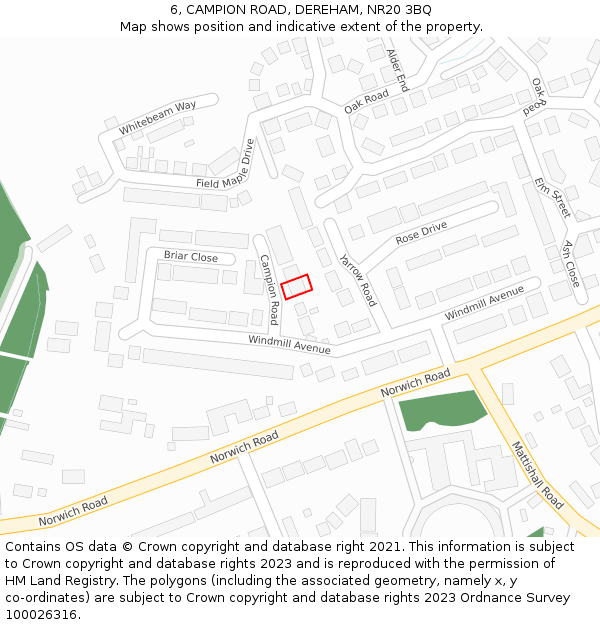 6, CAMPION ROAD, DEREHAM, NR20 3BQ: Location map and indicative extent of plot