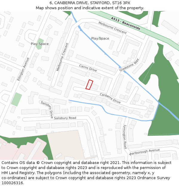 6, CANBERRA DRIVE, STAFFORD, ST16 3PX: Location map and indicative extent of plot