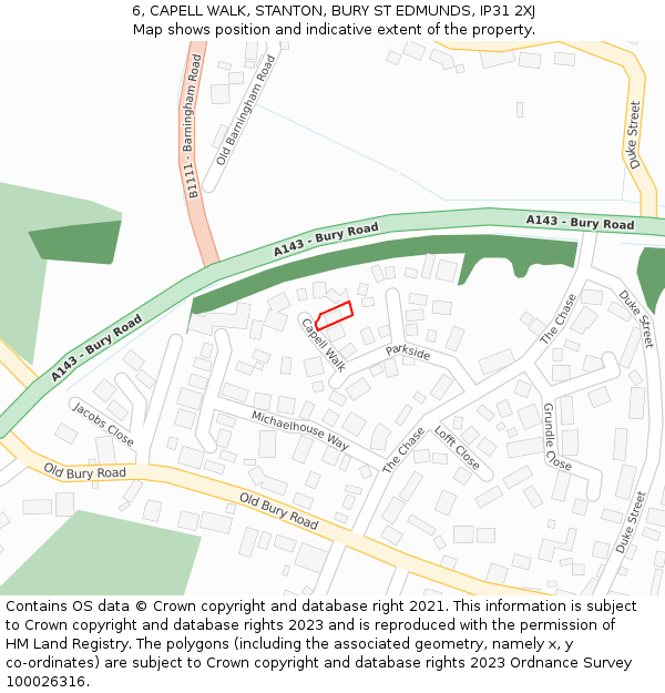 6, CAPELL WALK, STANTON, BURY ST EDMUNDS, IP31 2XJ: Location map and indicative extent of plot