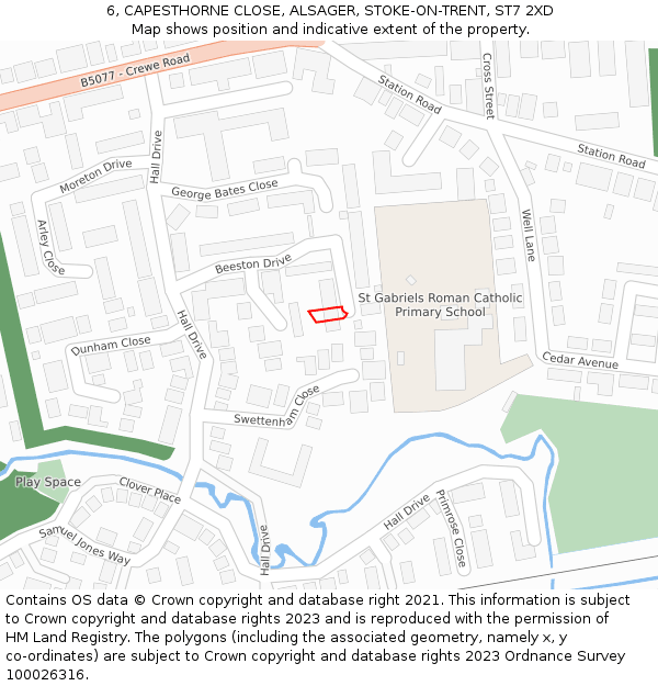 6, CAPESTHORNE CLOSE, ALSAGER, STOKE-ON-TRENT, ST7 2XD: Location map and indicative extent of plot