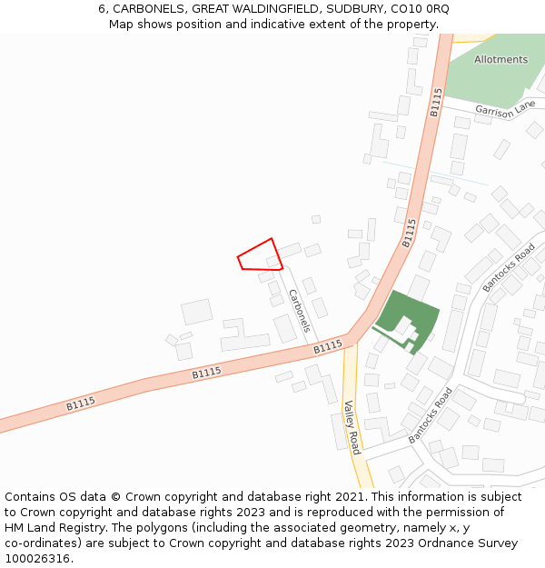 6, CARBONELS, GREAT WALDINGFIELD, SUDBURY, CO10 0RQ: Location map and indicative extent of plot