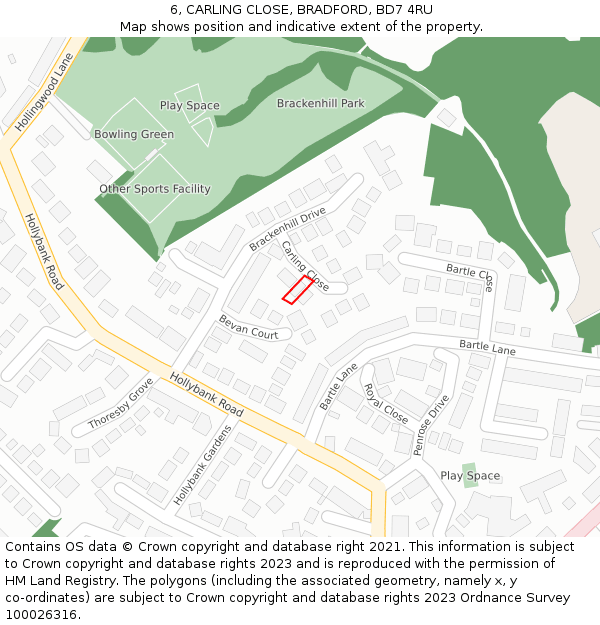 6, CARLING CLOSE, BRADFORD, BD7 4RU: Location map and indicative extent of plot