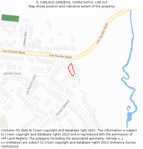 6, CARLISLE GARDENS, HORNCASTLE, LN9 5LP: Location map and indicative extent of plot
