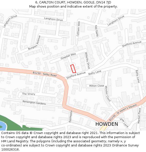 6, CARLTON COURT, HOWDEN, GOOLE, DN14 7JD: Location map and indicative extent of plot