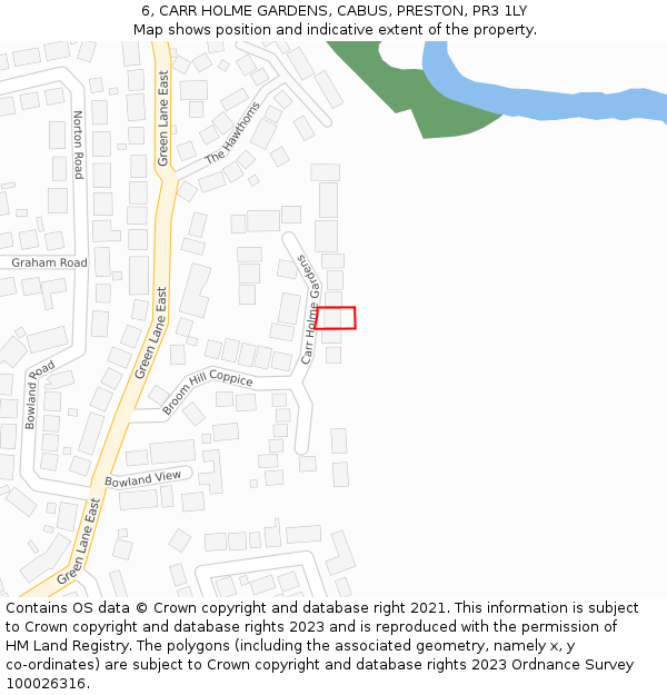 6, CARR HOLME GARDENS, CABUS, PRESTON, PR3 1LY: Location map and indicative extent of plot