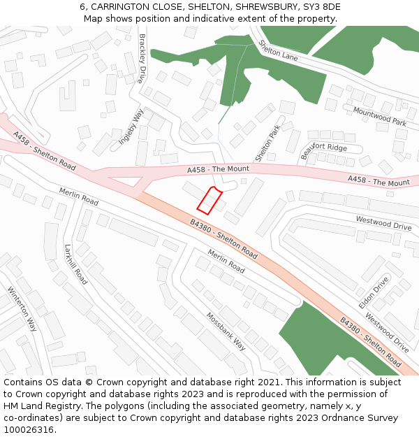6, CARRINGTON CLOSE, SHELTON, SHREWSBURY, SY3 8DE: Location map and indicative extent of plot