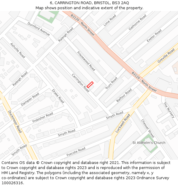 6, CARRINGTON ROAD, BRISTOL, BS3 2AQ: Location map and indicative extent of plot
