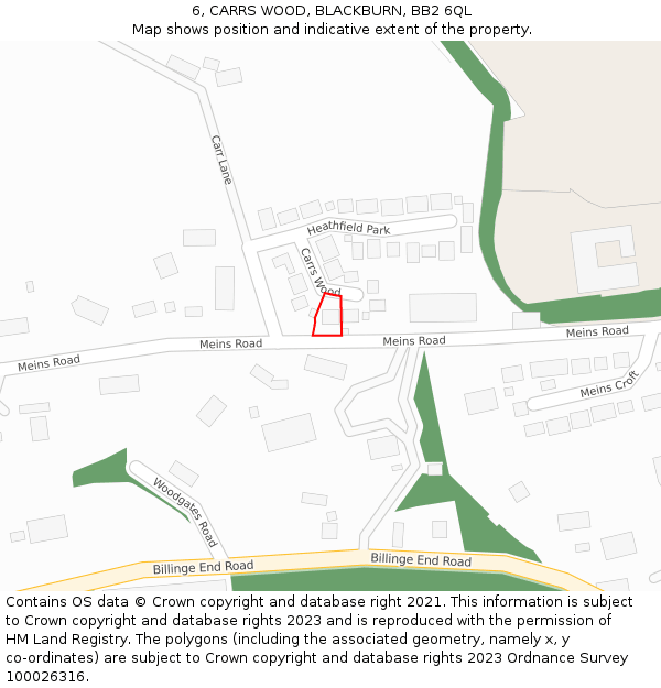 6, CARRS WOOD, BLACKBURN, BB2 6QL: Location map and indicative extent of plot