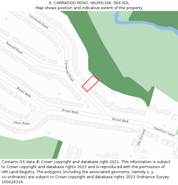 6, CARRWOOD ROAD, WILMSLOW, SK9 5DL: Location map and indicative extent of plot