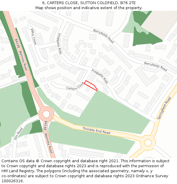6, CARTERS CLOSE, SUTTON COLDFIELD, B76 2TE: Location map and indicative extent of plot
