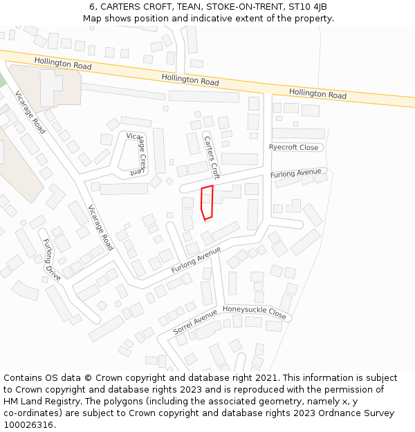 6, CARTERS CROFT, TEAN, STOKE-ON-TRENT, ST10 4JB: Location map and indicative extent of plot