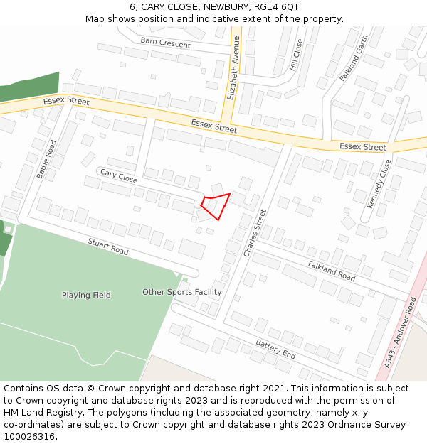 6, CARY CLOSE, NEWBURY, RG14 6QT: Location map and indicative extent of plot