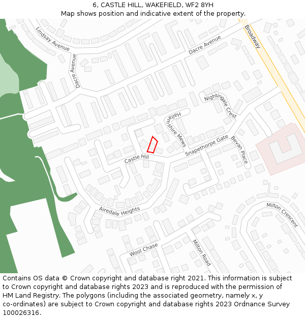 6, CASTLE HILL, WAKEFIELD, WF2 8YH: Location map and indicative extent of plot