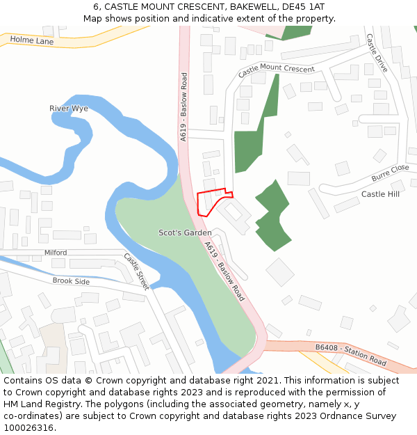 6, CASTLE MOUNT CRESCENT, BAKEWELL, DE45 1AT: Location map and indicative extent of plot