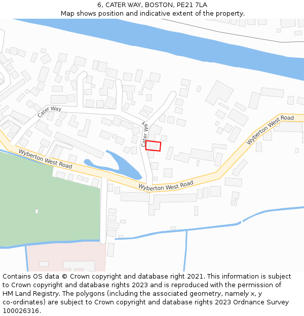 6, CATER WAY, BOSTON, PE21 7LA: Location map and indicative extent of plot