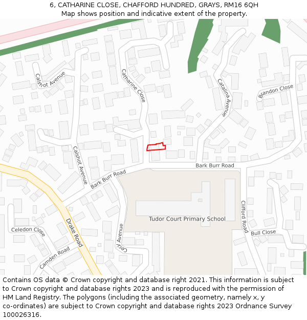 6, CATHARINE CLOSE, CHAFFORD HUNDRED, GRAYS, RM16 6QH: Location map and indicative extent of plot
