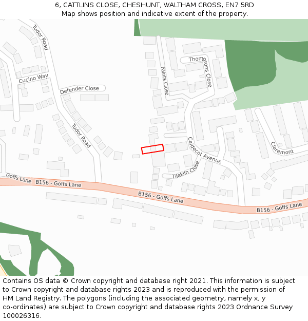 6, CATTLINS CLOSE, CHESHUNT, WALTHAM CROSS, EN7 5RD: Location map and indicative extent of plot