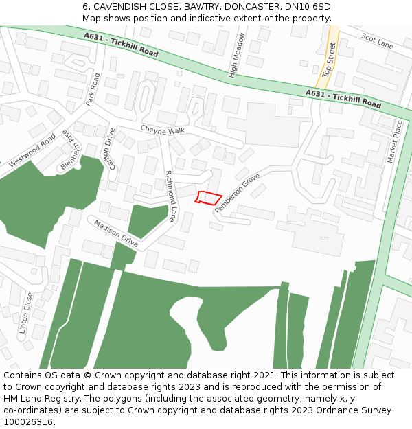 6, CAVENDISH CLOSE, BAWTRY, DONCASTER, DN10 6SD: Location map and indicative extent of plot