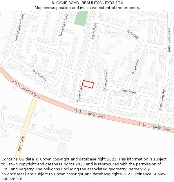 6, CAVIE ROAD, BRAUNTON, EX33 1DX: Location map and indicative extent of plot