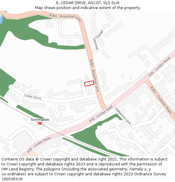 6, CEDAR DRIVE, ASCOT, SL5 0UA: Location map and indicative extent of plot