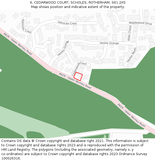6, CEDARWOOD COURT, SCHOLES, ROTHERHAM, S61 2XS: Location map and indicative extent of plot