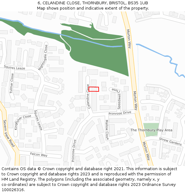 6, CELANDINE CLOSE, THORNBURY, BRISTOL, BS35 1UB: Location map and indicative extent of plot