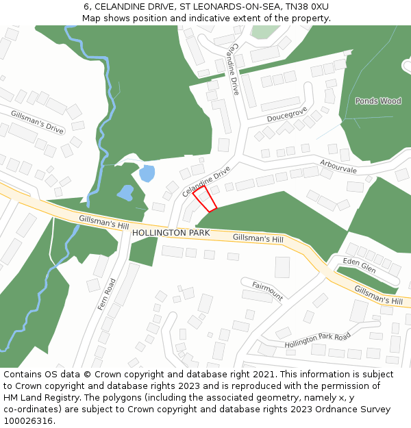 6, CELANDINE DRIVE, ST LEONARDS-ON-SEA, TN38 0XU: Location map and indicative extent of plot