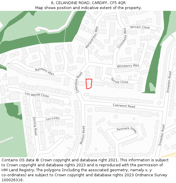 6, CELANDINE ROAD, CARDIFF, CF5 4QR: Location map and indicative extent of plot