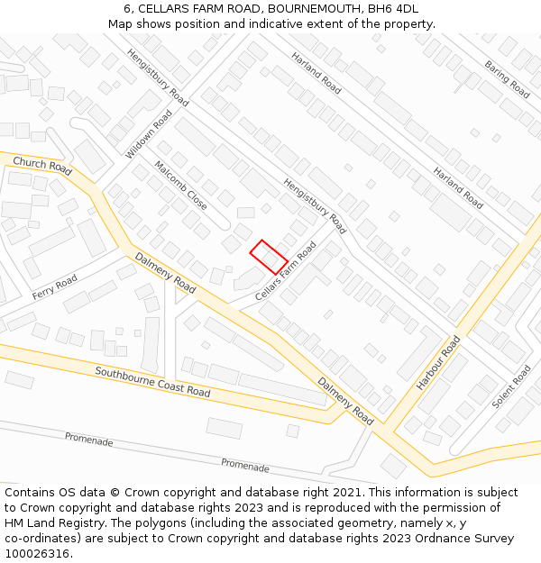 6, CELLARS FARM ROAD, BOURNEMOUTH, BH6 4DL: Location map and indicative extent of plot