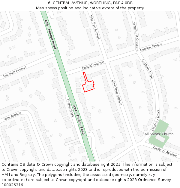 6, CENTRAL AVENUE, WORTHING, BN14 0DR: Location map and indicative extent of plot