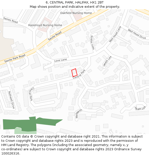 6, CENTRAL PARK, HALIFAX, HX1 2BT: Location map and indicative extent of plot
