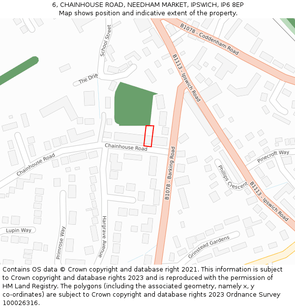 6, CHAINHOUSE ROAD, NEEDHAM MARKET, IPSWICH, IP6 8EP: Location map and indicative extent of plot