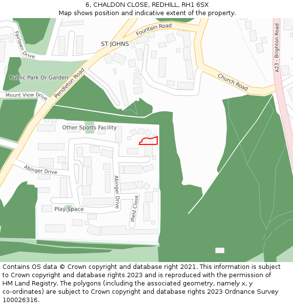 6, CHALDON CLOSE, REDHILL, RH1 6SX: Location map and indicative extent of plot