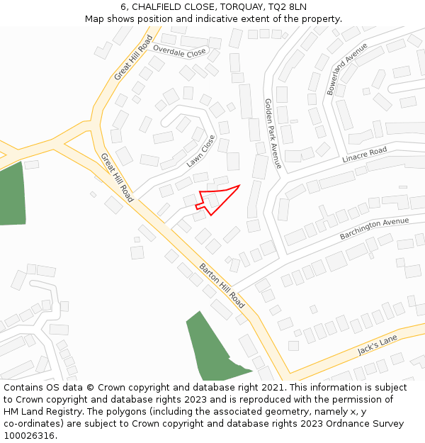 6, CHALFIELD CLOSE, TORQUAY, TQ2 8LN: Location map and indicative extent of plot