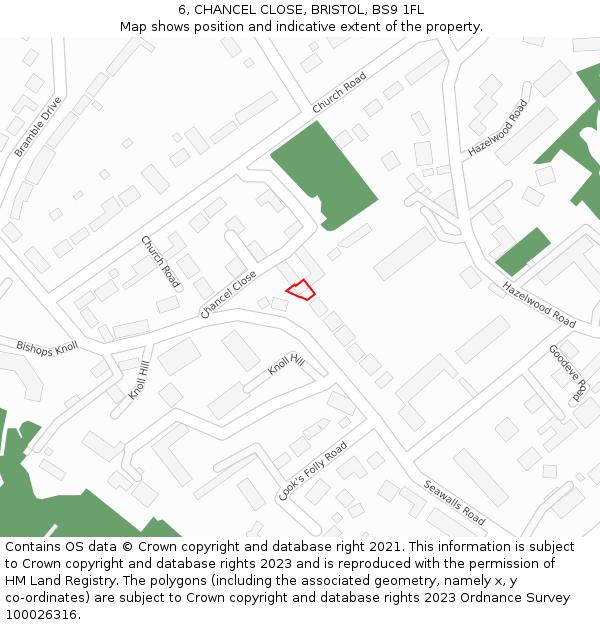 6, CHANCEL CLOSE, BRISTOL, BS9 1FL: Location map and indicative extent of plot