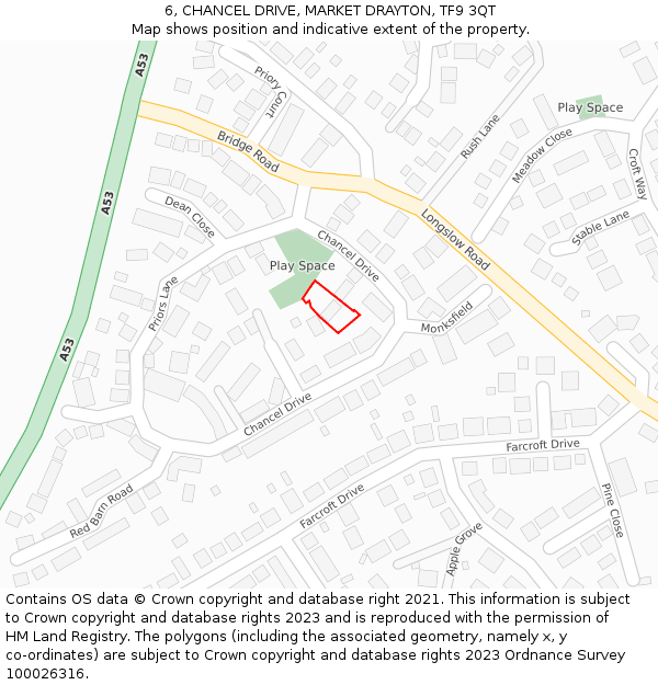 6, CHANCEL DRIVE, MARKET DRAYTON, TF9 3QT: Location map and indicative extent of plot